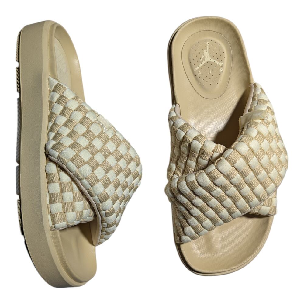 Nike Air Jordan Sophia Gold Alabaster Cushioned Checker Pattern Slide Sandals 12